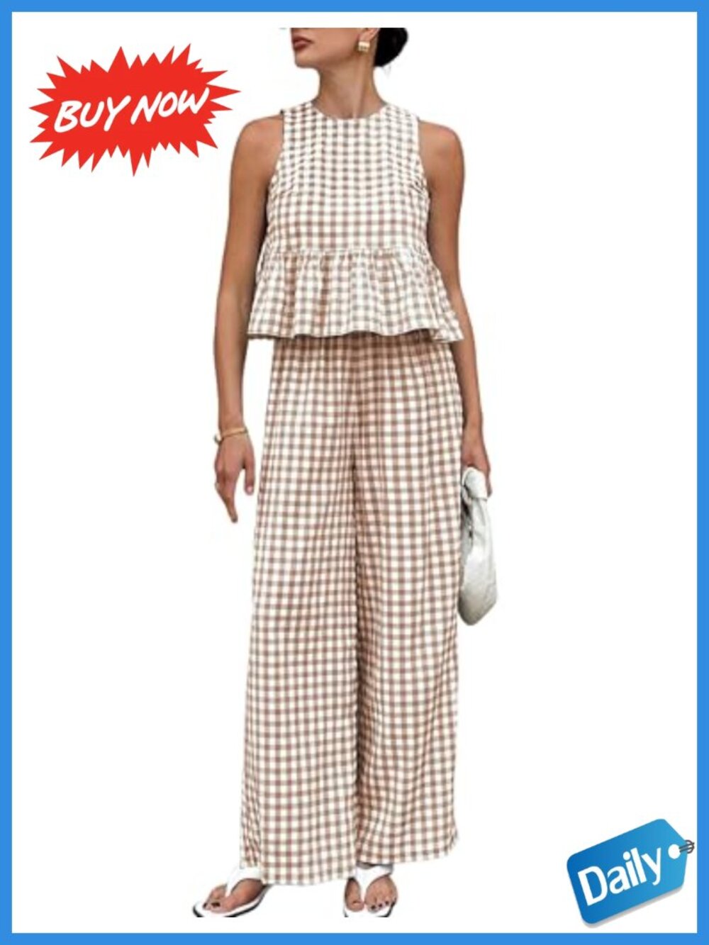2 Piece Sleeveless Gingham Lounge Sets Summer Matching Pajamas